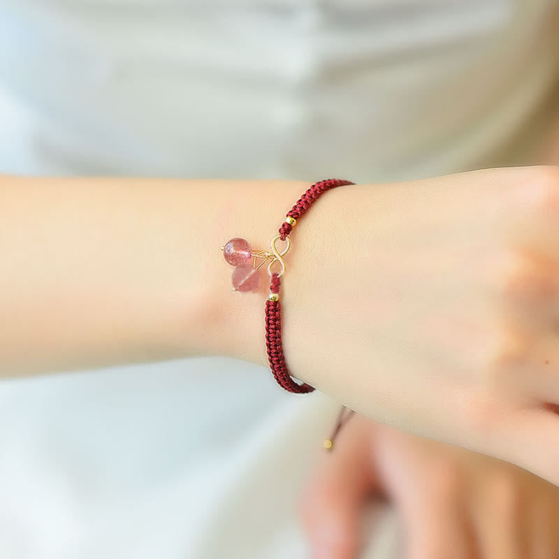 Wear FengShui Natural Strawberry Quartz Amethyst Green Phantom Bead Positive Bracelet