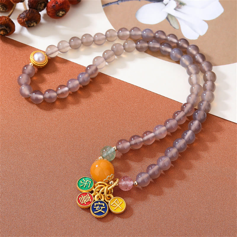 Wear FengShui Natural Gray Agate Peace And Joy Charm Balance Double Wrap Bracelet