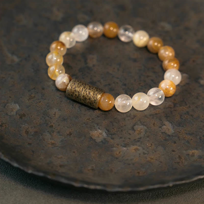 Wear FengShui White Crystal Red Hematoid Quartz Gold Rutilated Quartz Purple Phantom Protection Bracelet