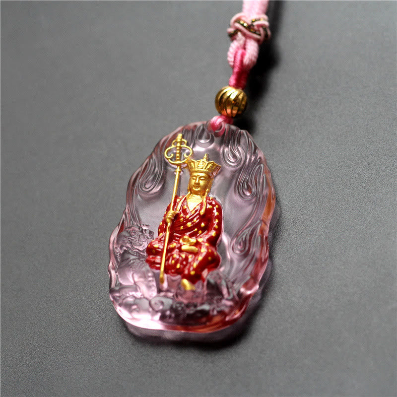 Wear FengShui Ksitigarbha Buddha Liuli Crystal Compassion Amulet Necklace Pendant