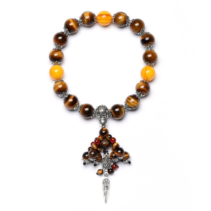 Wear FengShui Natural Tiger Eye Red Agate Dragon Vein Agate Stone Vajra Dorje Power Healing Bracelet Car Decoration