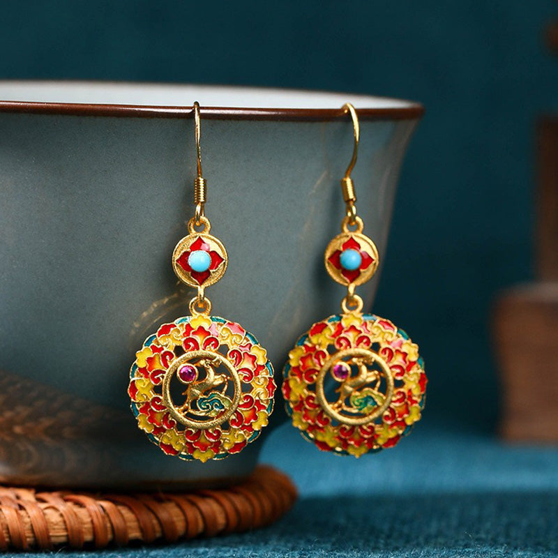 Wear FengShui 24K Gold Plated Dunhuang Color Elk Copper Balance Drop Earrings