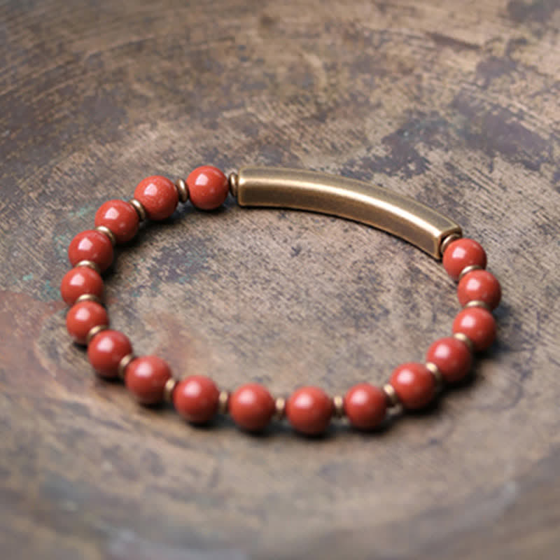 Wear FengShui Red Jasper Moss Agate Black Obsidian Crystal Copper Peace Couple Bracelet