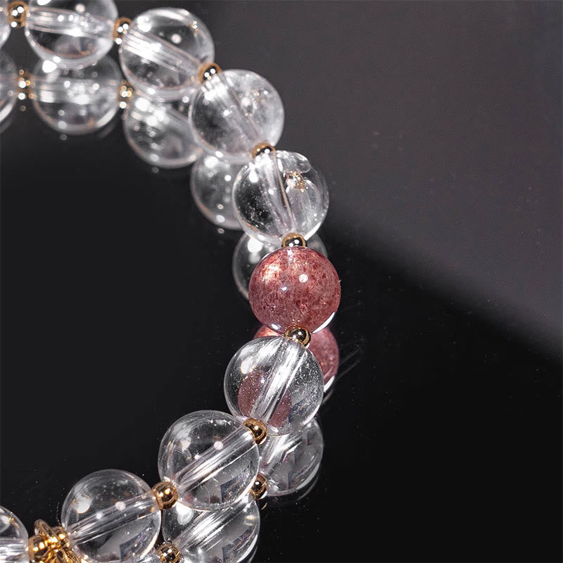Wear FengShui White Crystal Strawberry Quartz Healing Attract Fortune Charm Bracelet