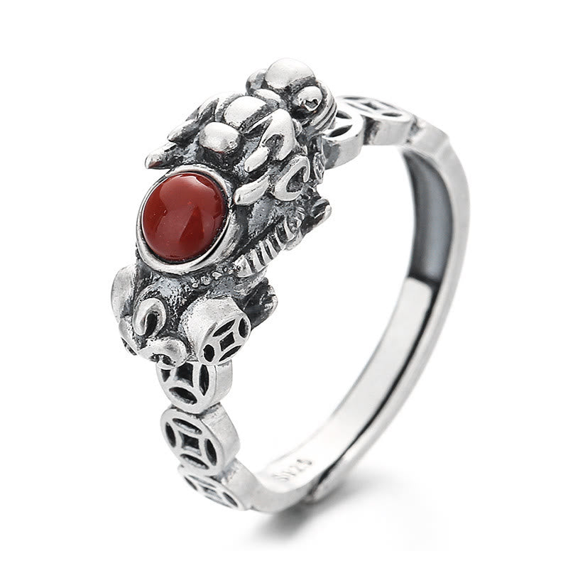 Wear FengShui PiXiu Copper Coin Red Agate Wealth Luck Ring