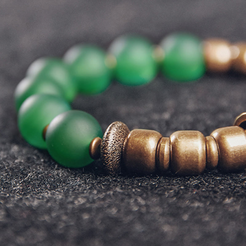 Wear FengShui Tibetan Red Agate Green Agate Copper Confidence Fortune Bracelet