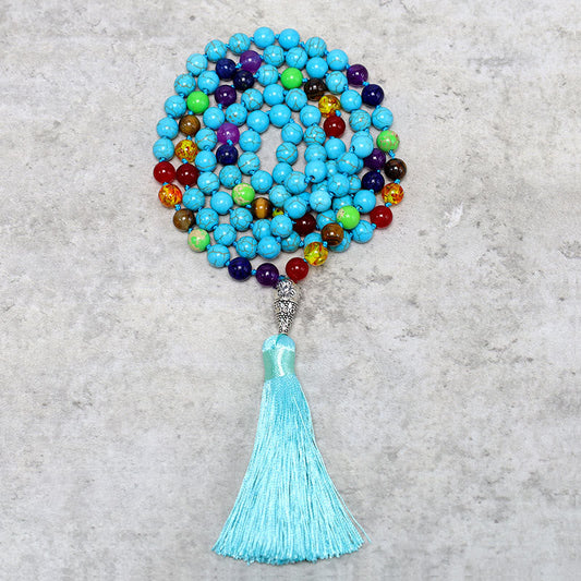 Wear FengShui 108 Mala Turquoise Beads Yoga Meditation Prayer Beads Necklace
