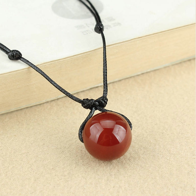 Wear FengShui Red Agate Bead Confidence Leather Rope Necklace Pendant