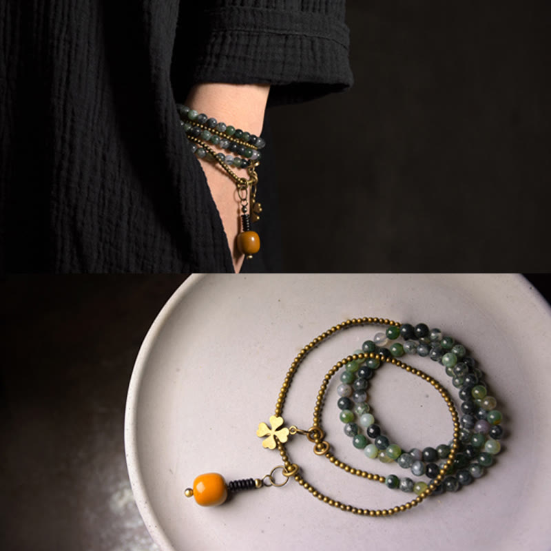 Wear FengShui Moss Agate Copper Lucky Multilayer Bracelet