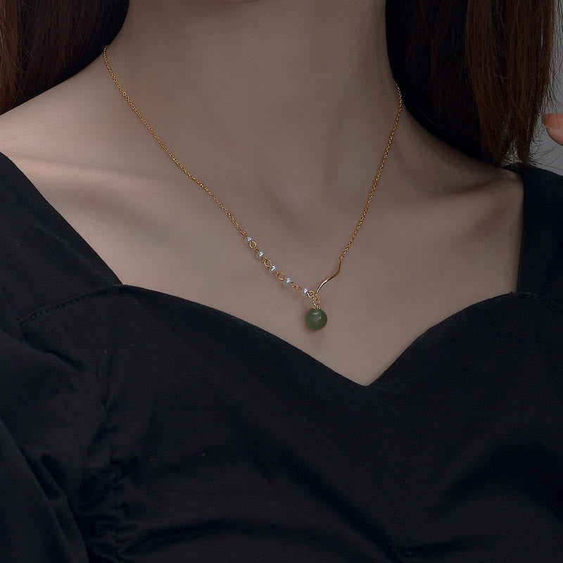 Wear FengShuiNatural Hetian Jade Pearl Luck Bead Necklace Pendant