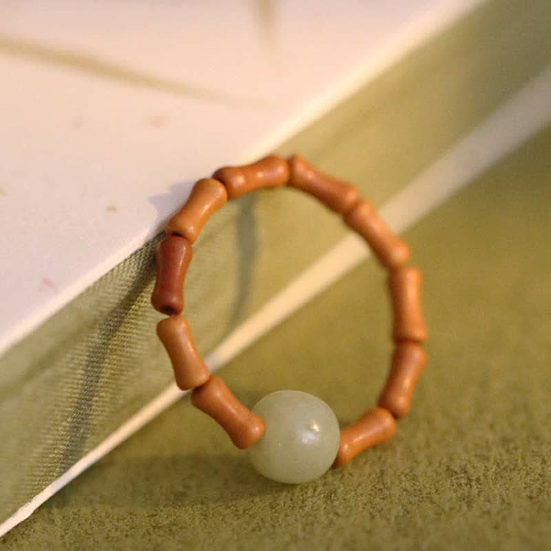 Wear FengShui Hetian Jade Beaded Bamboo Prosperity Luck Ring