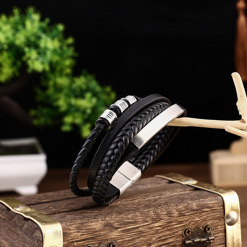 Wear FengShui Leather Multi-Layer Titanium Steel Balance Braided Magnetic Buckle Bracelet