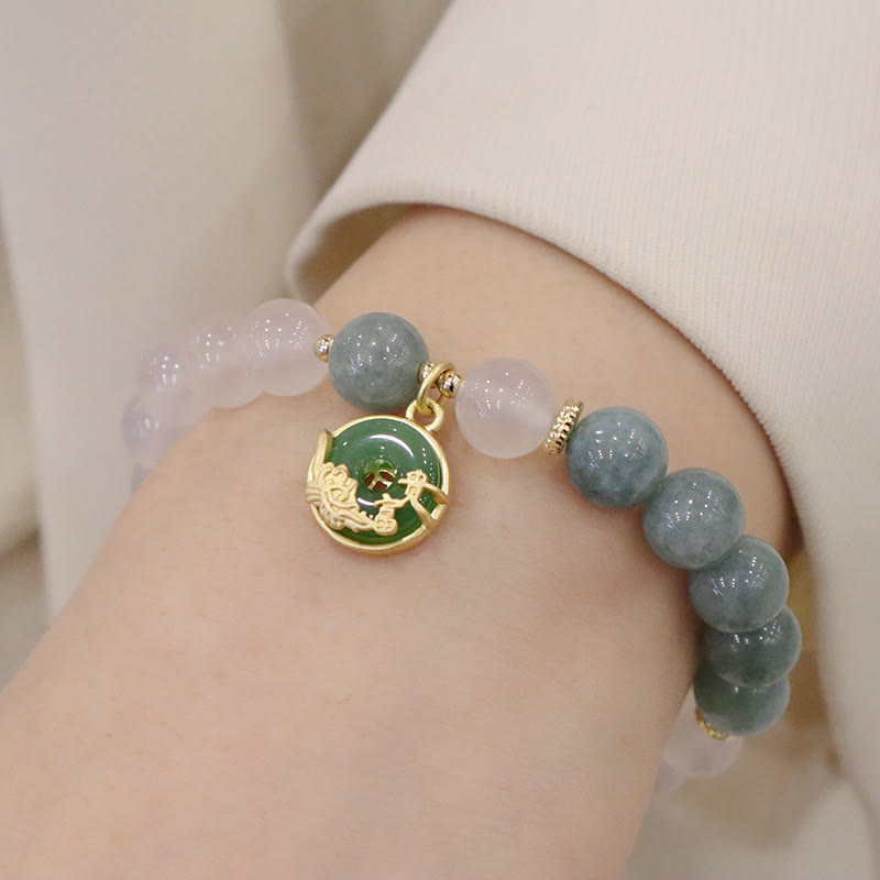 Wear FengShui White Agate Jade Lotus Flower Peace Buckle Protection Bracelet