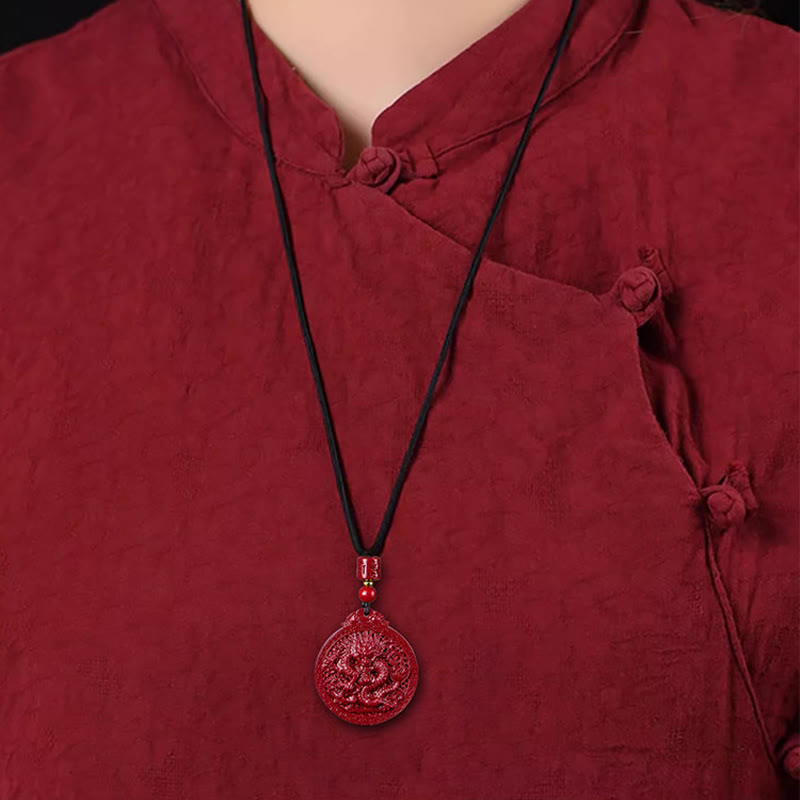 Wear FengShui Year of the Dragon Natural Cinnabar Dragon Protection Necklace Pendant