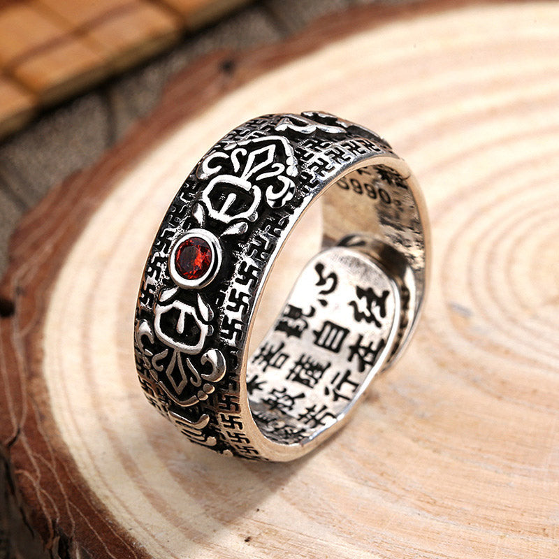 Wear FengShui Genstone PiXiu Feng Shui Frog Vajra Dorje Heart Sutra Wealth Adjustable Ring