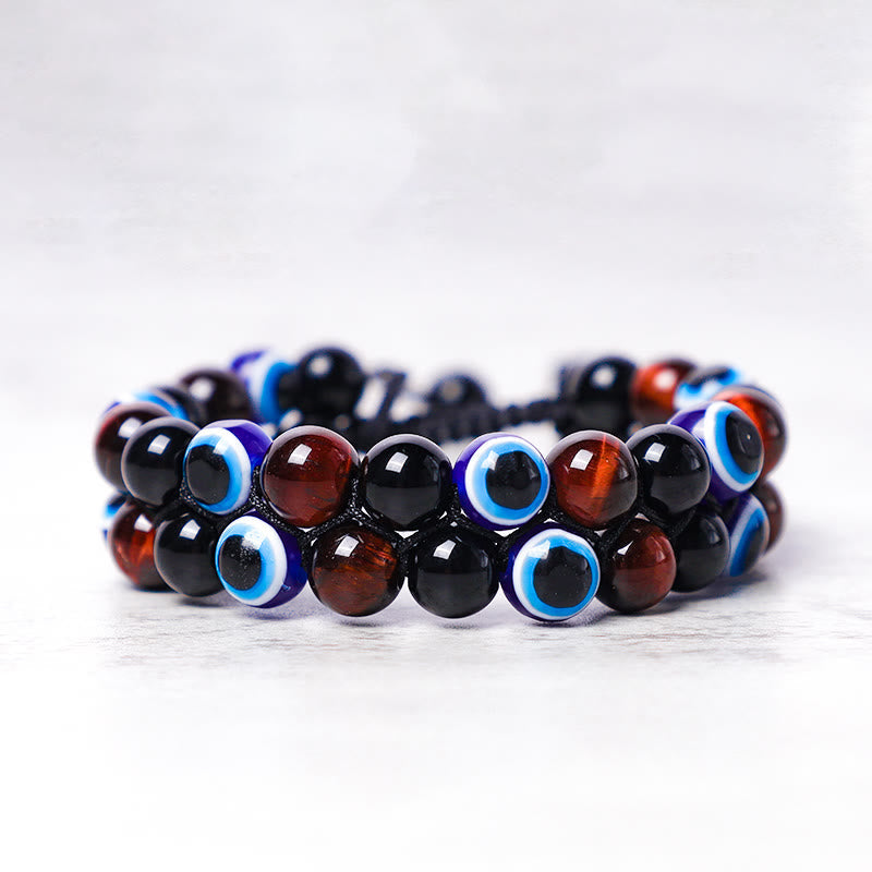 Wear FengShui Evil Eye Hematite Tiger Eye Protection Beaded Bracelet