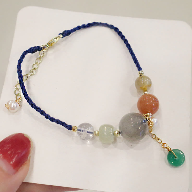 Wear FengShui Moonstone Sunstone Beads Peace Buckle Charm Healing Bracelet