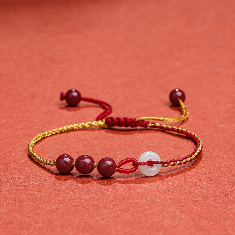 Wear FengShui Natural Cinnabar Jade Peace Buckle Blessing Bracelet