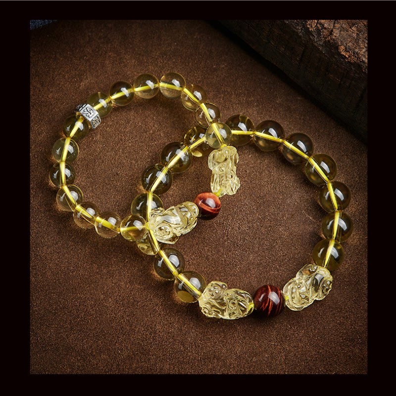 Wear FengShui Natural Citrine Double PiXiu Tiger Eye Prosperity Protection Bracelet