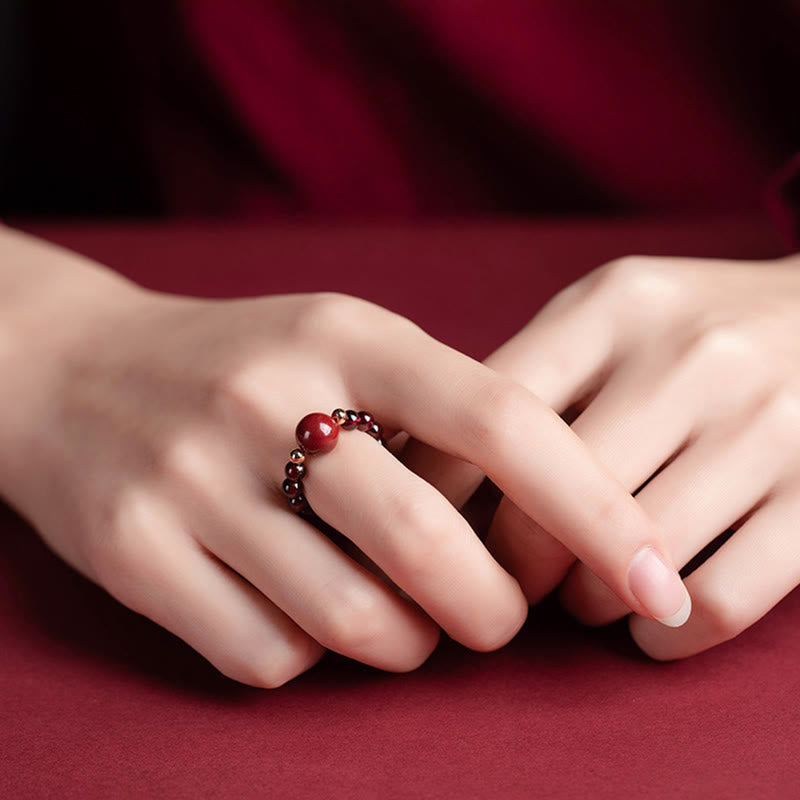 Wear FengShui Garnet Cinnabar Lucky Bead PiXiu Om Mani Padme Hum Rose Protection Ring