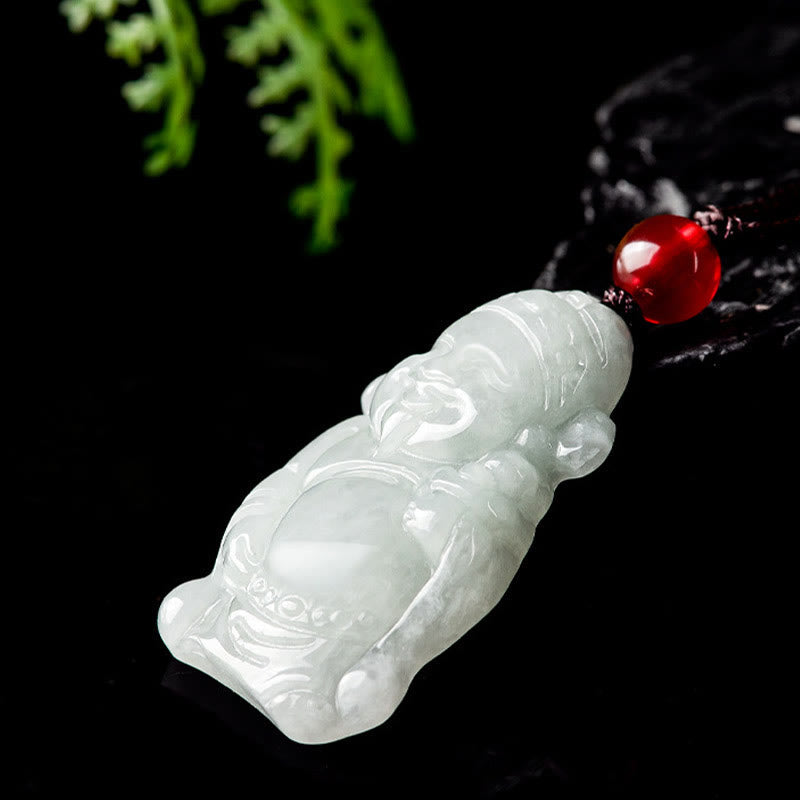 Wear FengShui Natural Jade Chinese God of Wealth Caishen Ingot Luck Necklace Pendant