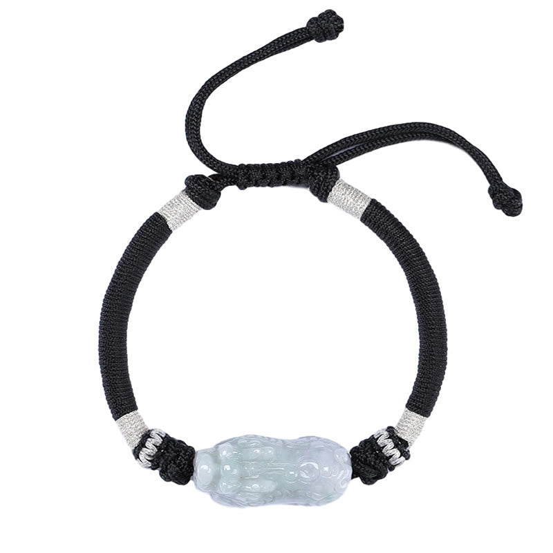 Wear FengShui Handmade Natural Jade PiXiu Luck Prosperity Braided String Bracelet