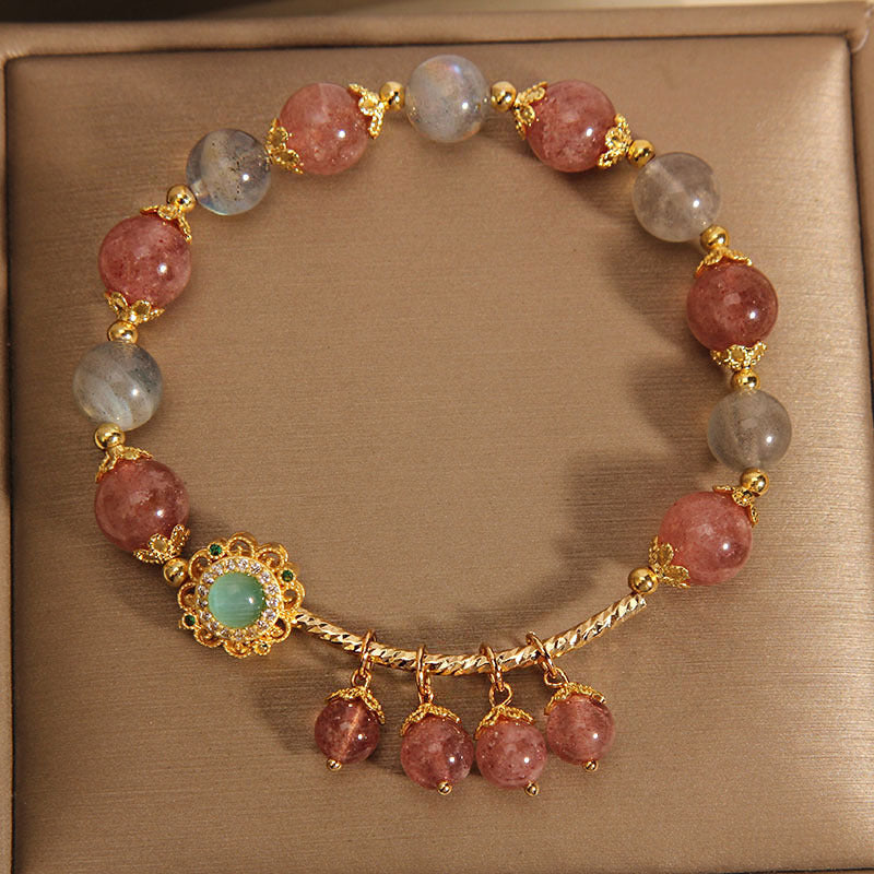 Wear FengShui Strawberry Quartz Moonstone Healing Tassel Charm Bracelet