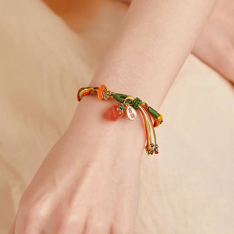 Wear FengShui Persimmon Red Agate Strength Reincarnation Knot Braid String Bracelet