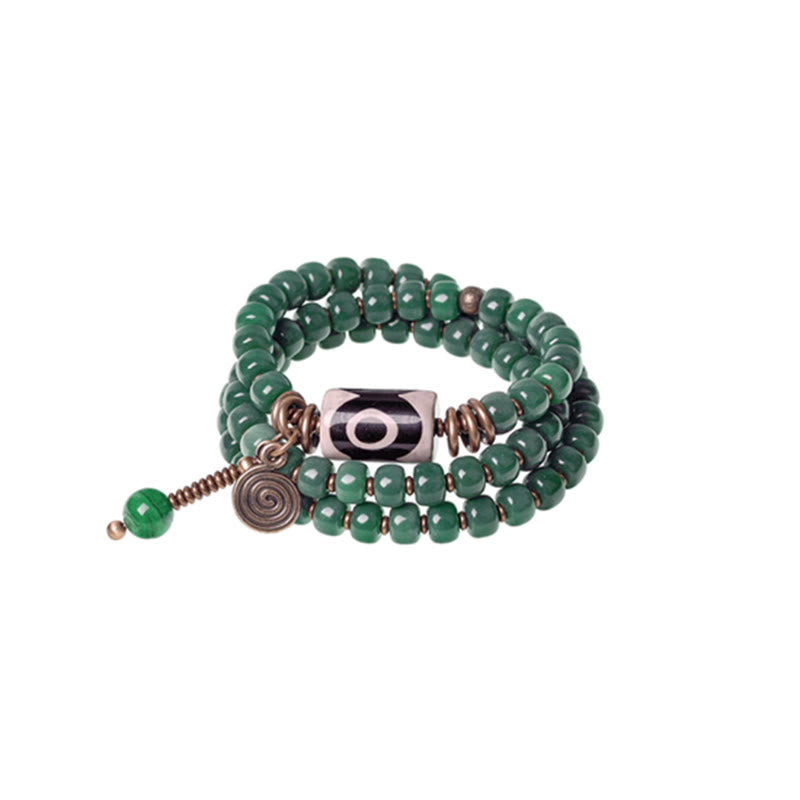 Wear FengShui Cyan Bodhi Seed Dzi Bead Wisdom Peace Triple Wrap Bracelet