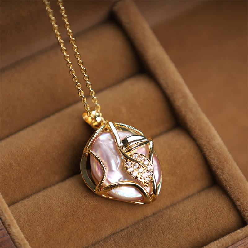 Wear FengShui 18K Gold Plated Copper Natural Baroque Pearl Flower Sincerity Necklace Pendant