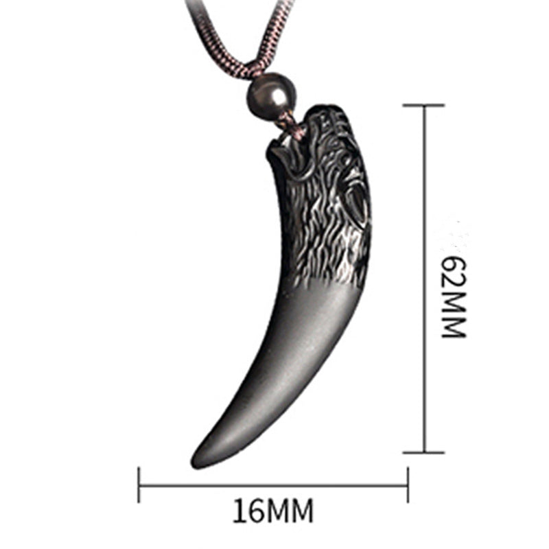 Wear FengShui Natural Black Obsidian Ice Obsidian Rainbow Obsidian Wolf Tooth Pattern Strength Necklace Pendant