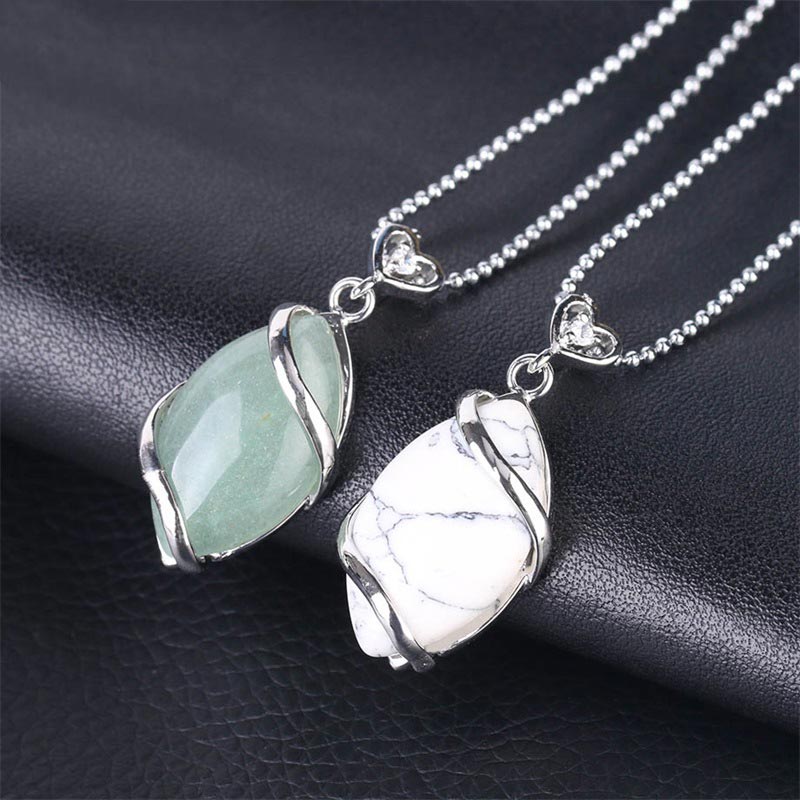 Wear FengShui Marquise Pattern Natural Crystal Stone Charm Necklace Pendant