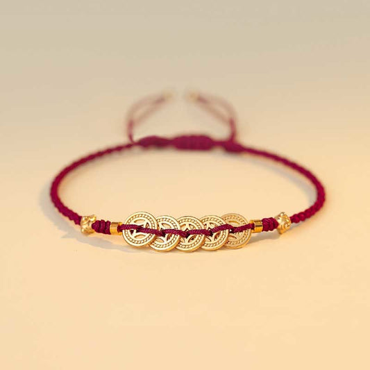 Wear FengShui Copper Coin Fortune Tree Luck Strength Braided Bracelet