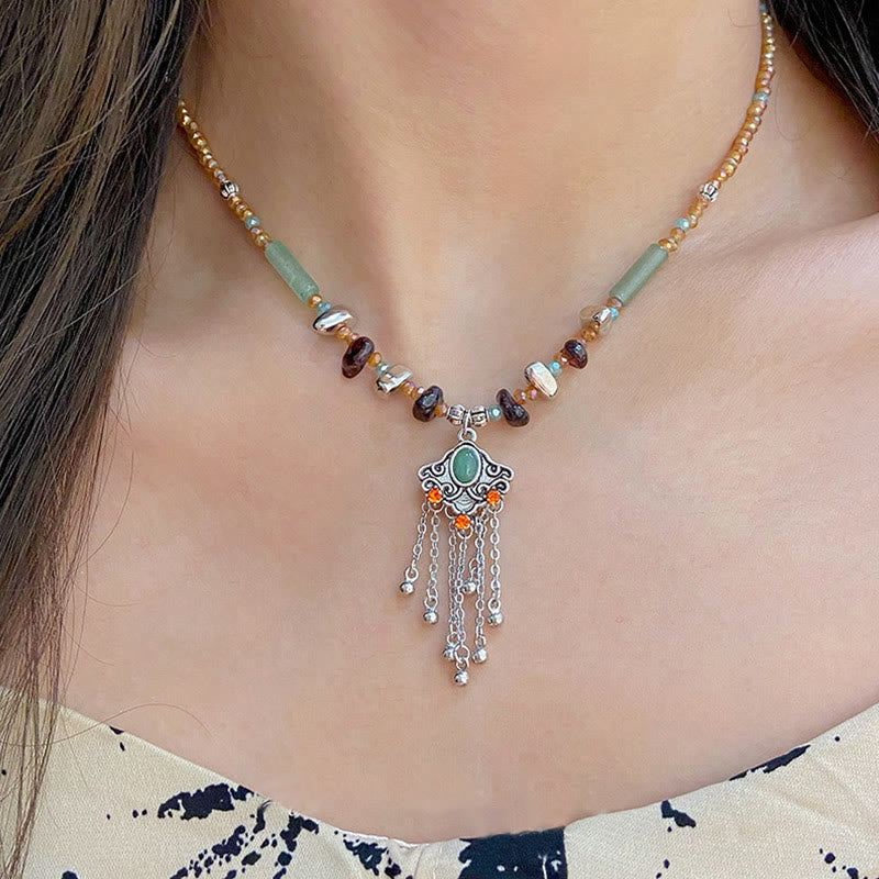 Wear FengShui Tibetan Crystal Stone Copper Luck Tassel Necklace Pendant