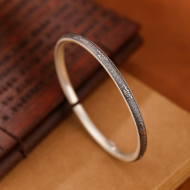 Wear FengShui Vintage 999 Sterling Silver Auspicious Clouds Design Luck Bracelet Bangle