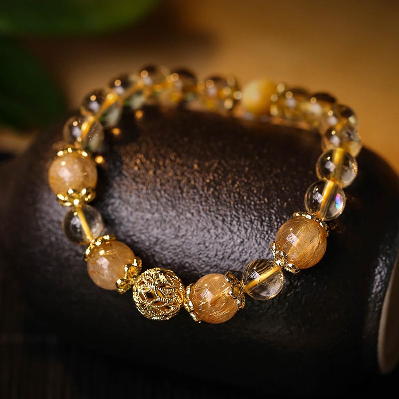 Wear FengShui Natural Citrine Amethyst Rutilated Quartz Prosperity Protection Bracelet