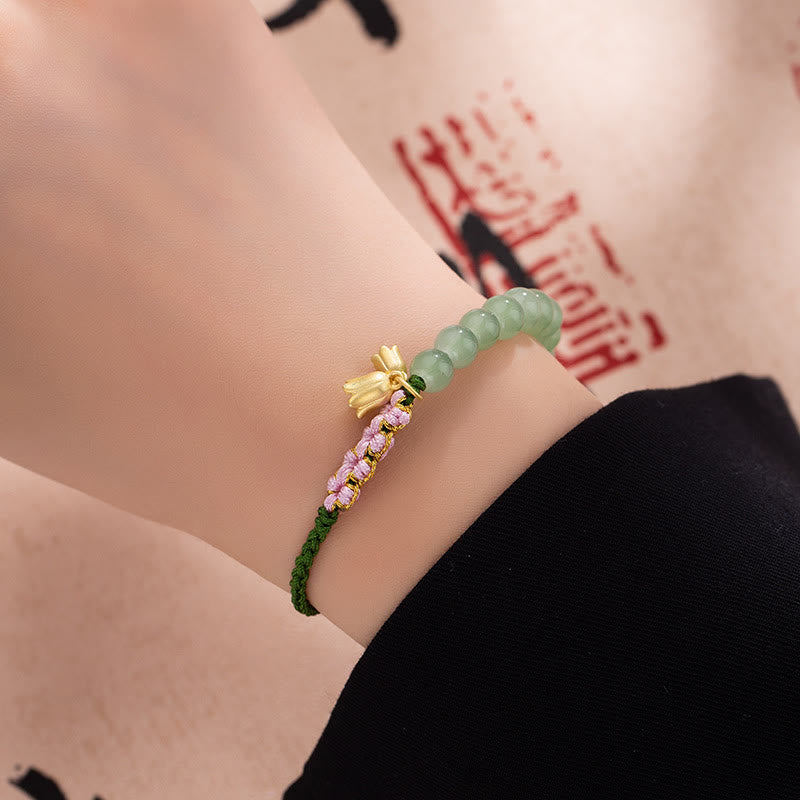 Wear FengShui Handmade Jade Bead Lily of the Valley Charm Luck Braided Bracelet