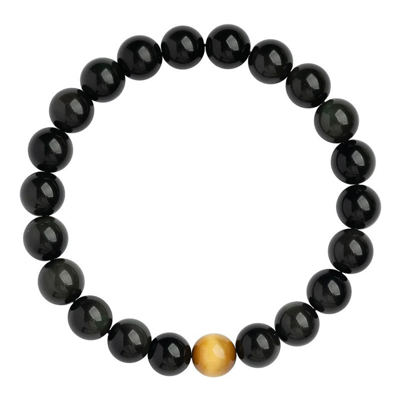 Wear FengShui Natural Rainbow Obsidian Tiger Eye Positive Love Bracelet