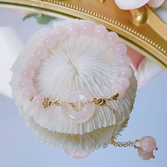 Wear FengShui Natural Pink Crystal Peace Buckle Love Charm Bracelet
