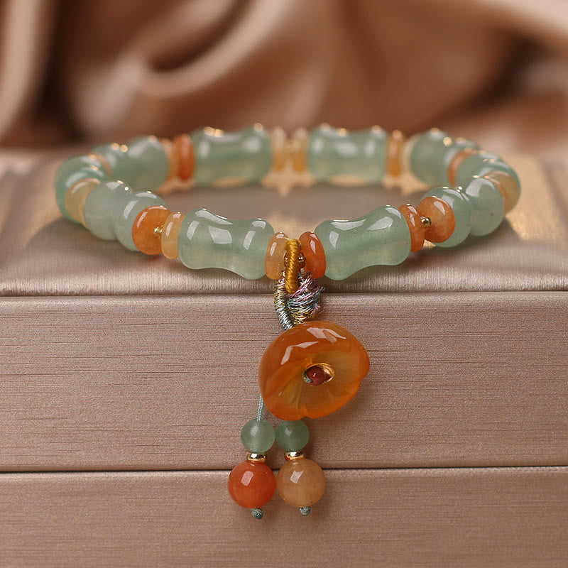 Wear FengShui Natural Jade Bamboo Flower Pattern Luck Bracelet
