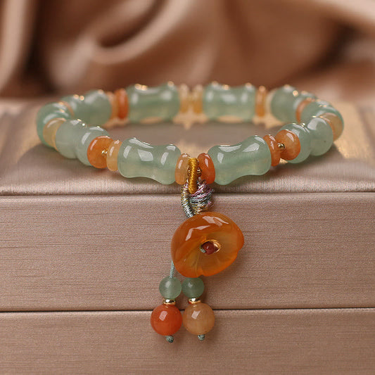 Wear FengShui Natural Jade Bamboo Flower Pattern Luck Bracelet