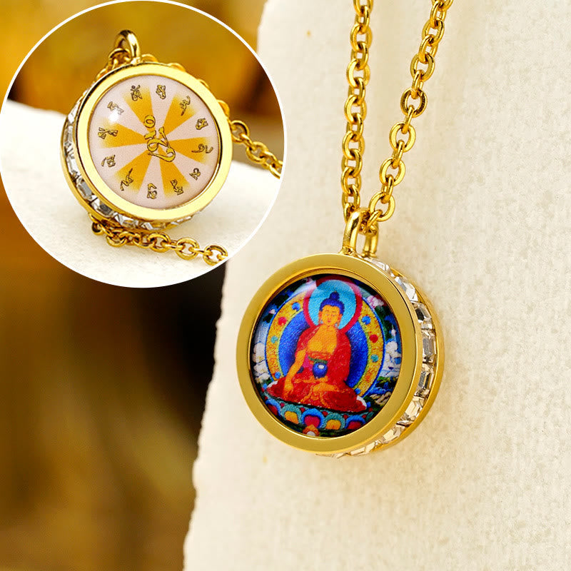 Wear FengShui Tibetan Yellow God Of Wealth Green Tara Buddha Serenity Titanium Steel Necklace Pendant