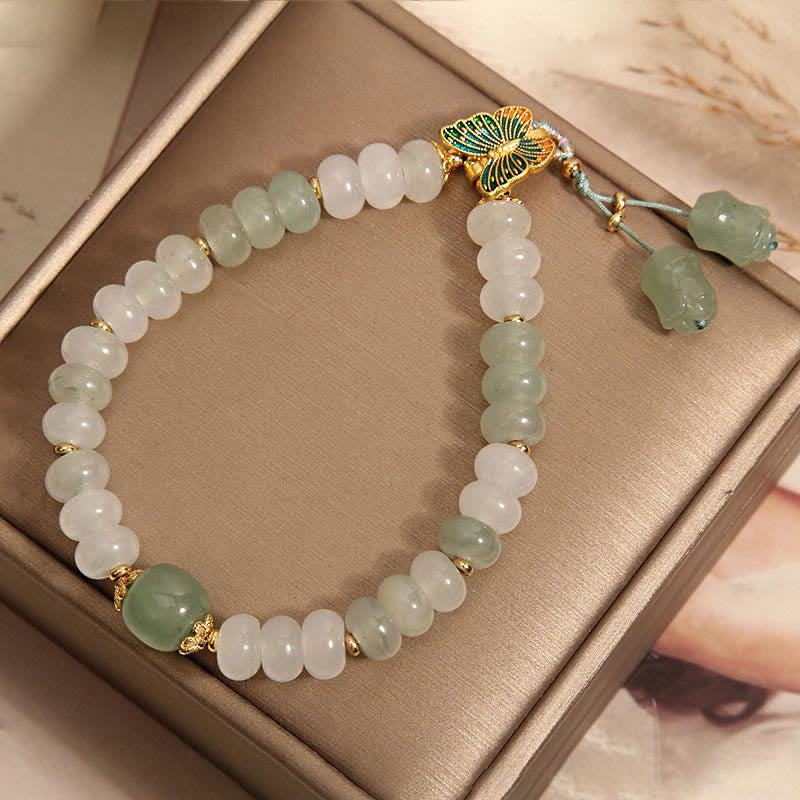 Wear FengShui Natural Tianshan Jade Abacus Beads Butterfly Prosperity Bracelet