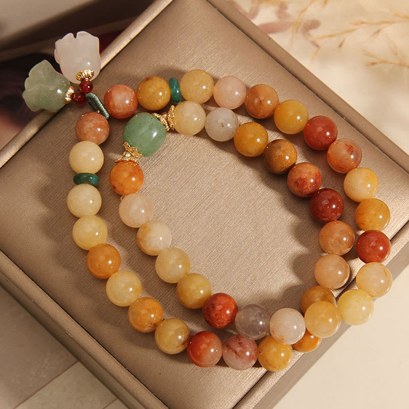 Wear FengShui Tibet Natural Golden Silk Jade Double Layer Bell Orchid Luck Bracelet