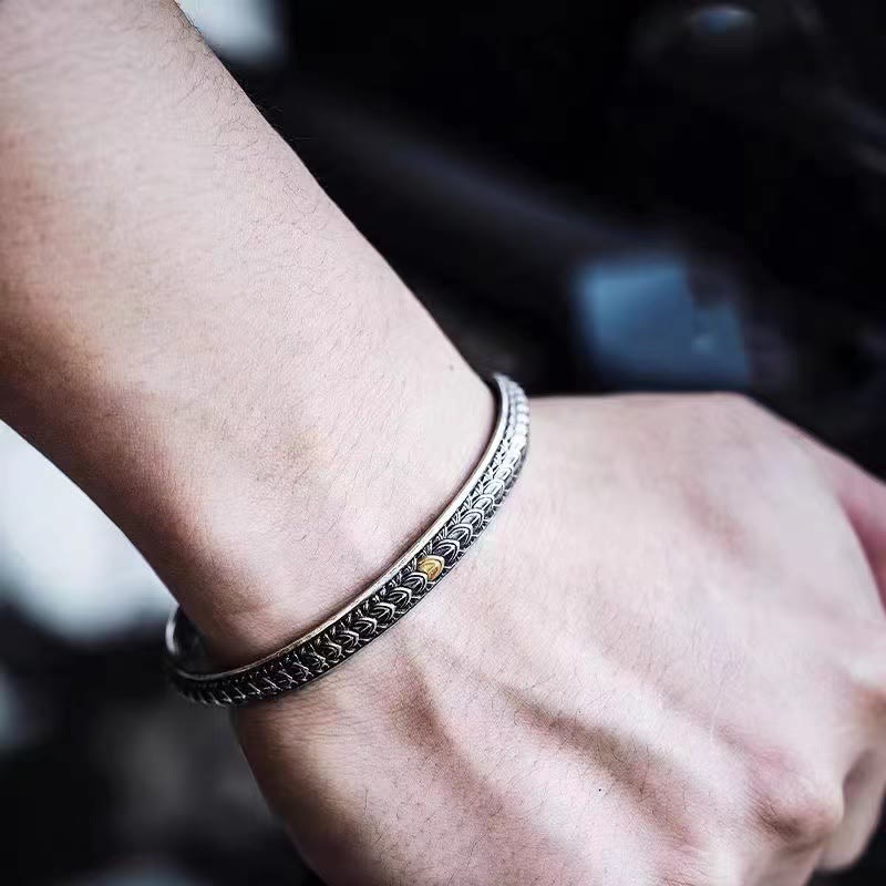 Wear FengShui Vintage Dragon Scales Pattern Luck Wealth Cuff Bracelet Bangle