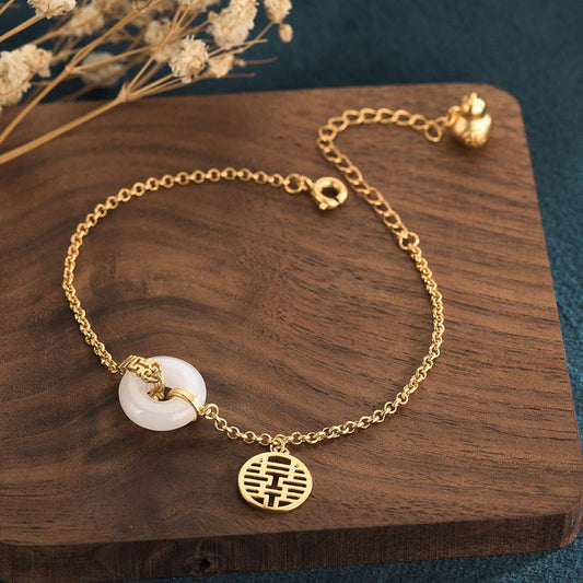 Wear FengShui White Jade Double Happiness Fortune Bracelet