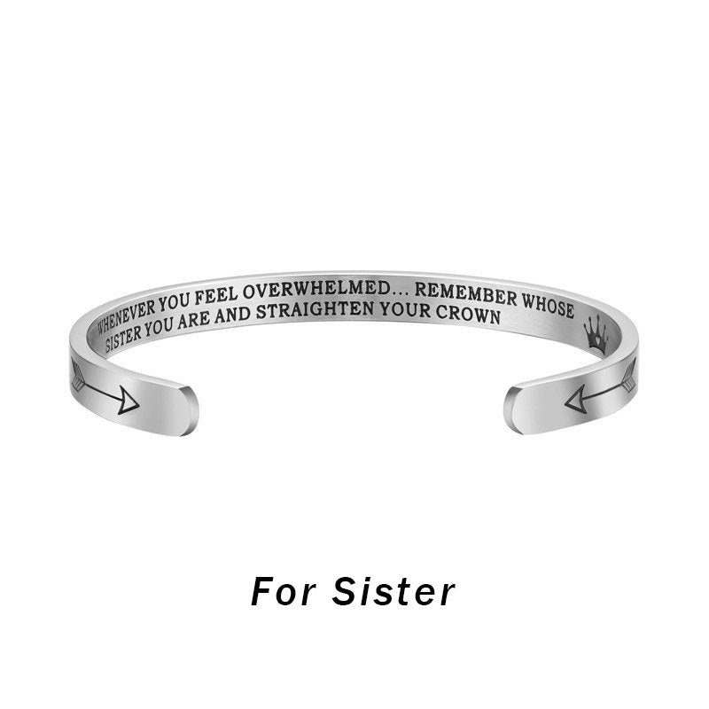 Wear FengShui Inspirational Bracelets Personalized Gift for Her Him Engraved Mantra Cuff Bangle Crown Jewelry