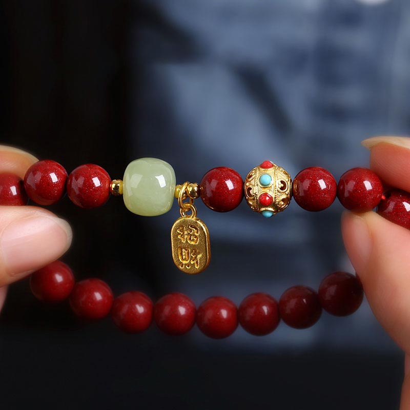 Wear FengShui Cinnabar Green Aventurine Fortune Protection Charm Bracelet