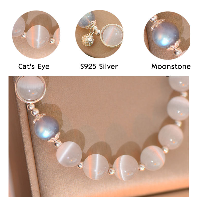 Wear FengShui 925 Sterling Silver Cat Eye Moonstone Love Support Bracelet