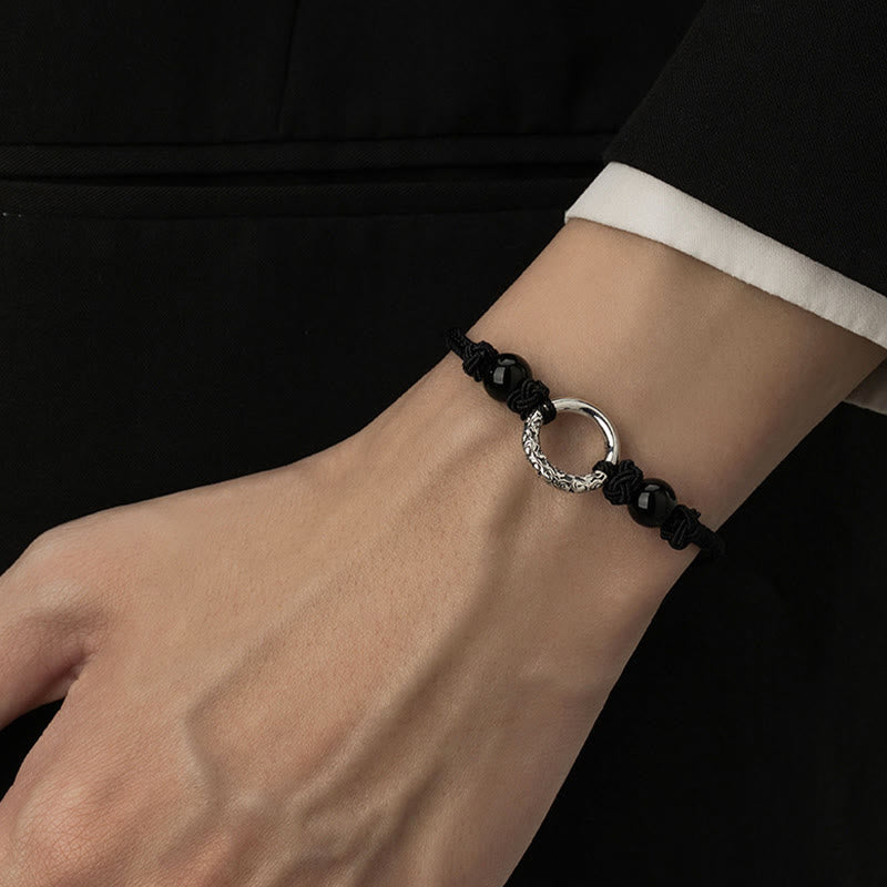Wear FengShui 925 Sterling Silver Black Onyx Peace Buckle Protection Bracelet